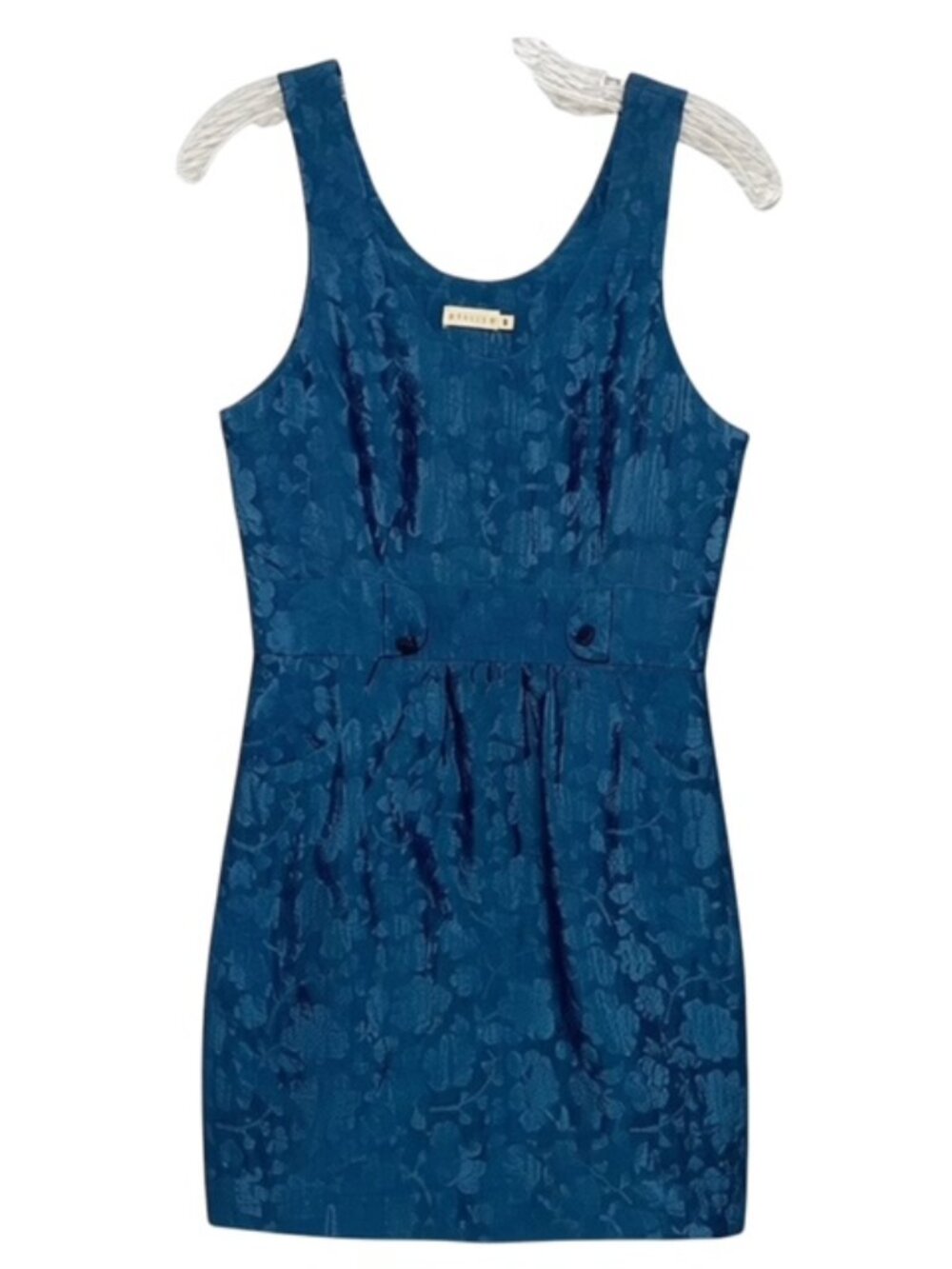 Tulle Small Blue Brocade Sleeveless Scoop Neck Mini Cocktail Dress